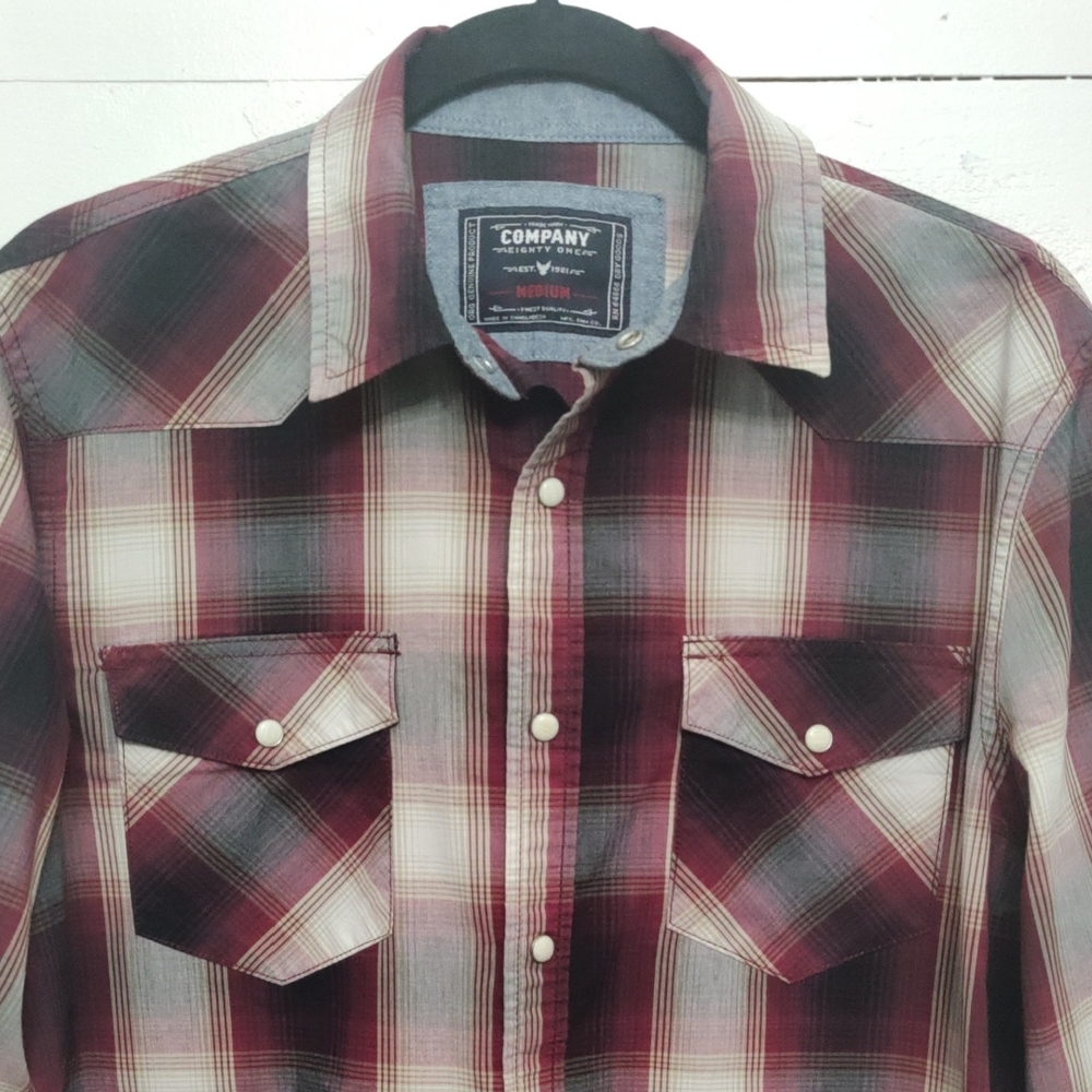 Company 81 Men's Pearl Snap Plaid Shirt Sz Medium Red/Black